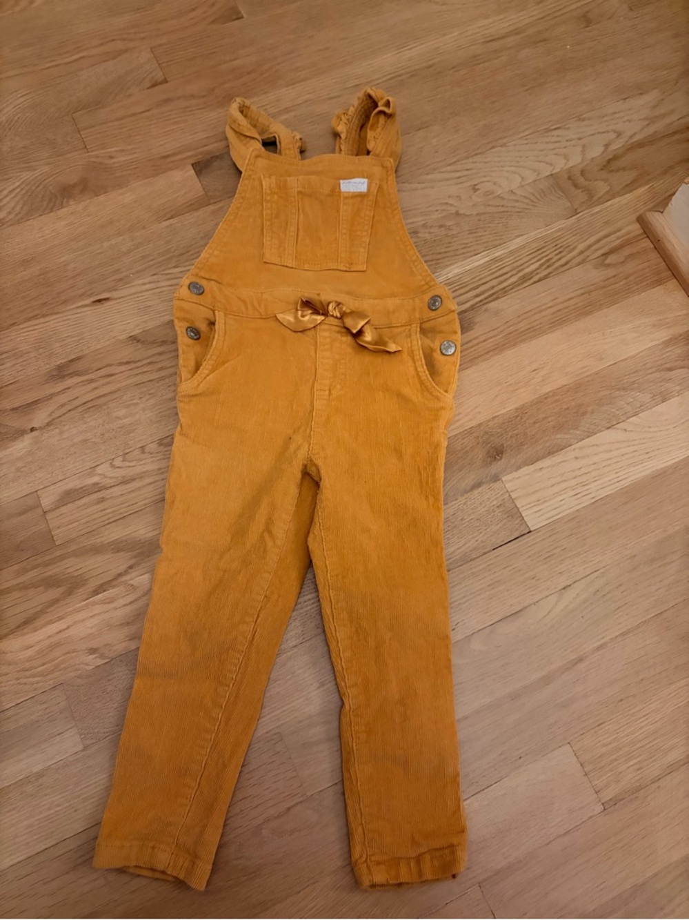 7 For All Mankind 4T Mustard  Corduroy Overalls with Bow Detail